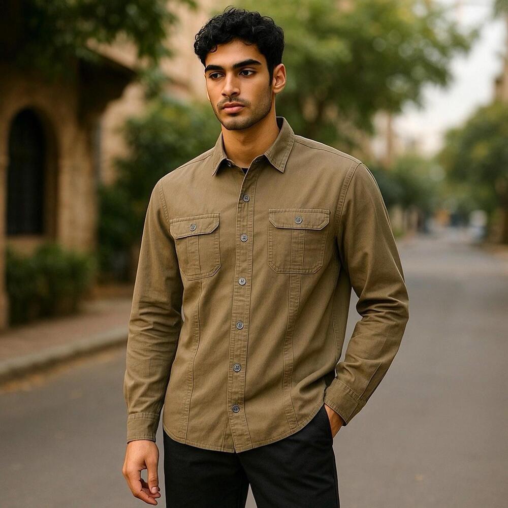 HUGO BOSS Men’s Multi Pocket Cotton Shirt-Jacket, Brown XXL